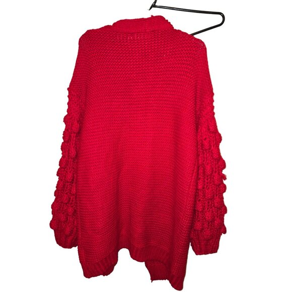 Simply Couture Red Knit Cardigan With Bubble Sleeves - Size M - Picture 4 of 5